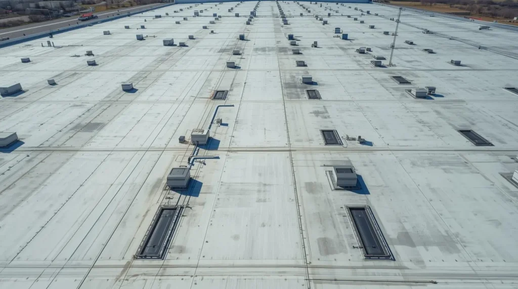 Toiture en bac acier d'un entrepôt logistique en Île-de-France