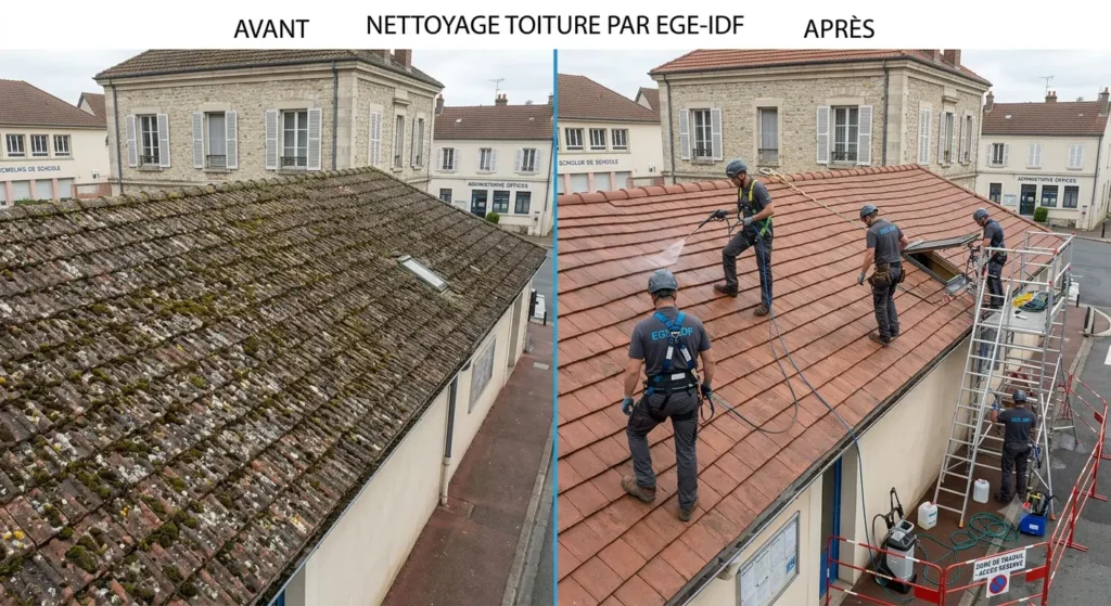 Démoussage de toiture : avant et après traitement anti-mousse-EGE-IDF