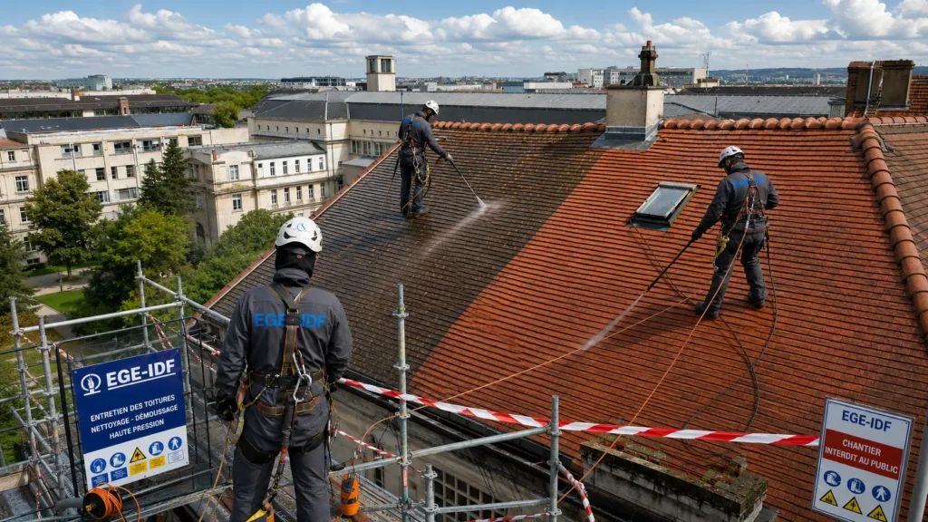 Nettoyage haute pression d'une toiture en tuile-EGE-IDF