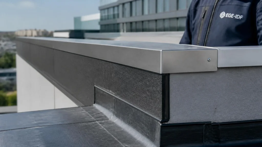Relevé d'étanchéité en acrotère avec solin et couvertine sur toiture-terrasse